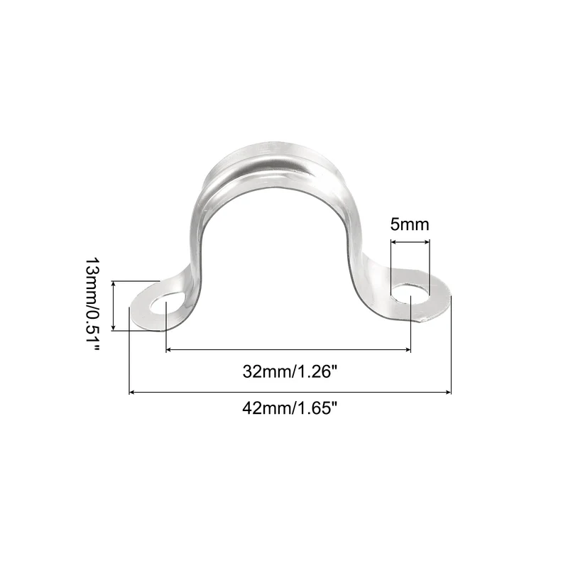 Uxcell Rigid Pipe Strap, 2 Hole U-Shaped 201 Stainless Steel Bracket Tube Clip for Water Tube Pipe