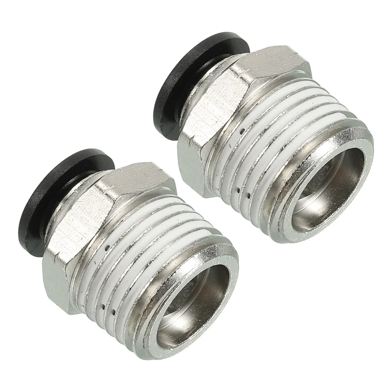 2Pcs Pneumatic Push to Connect Air Fittings 10mm x 1/2" NPT Male Thread Silver