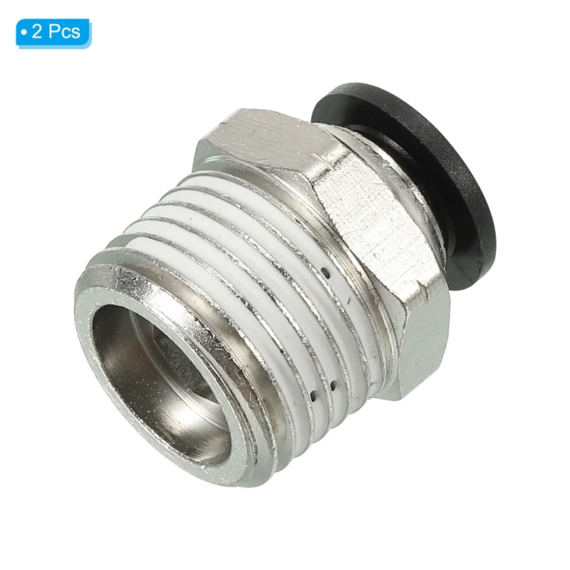 2Pcs Pneumatic Push to Connect Air Fittings 10mm x 1/2" NPT Male Thread Silver