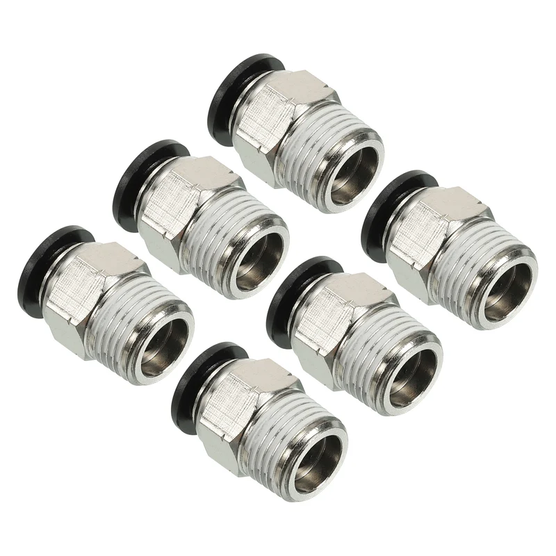 6Pcs Pneumatic Push to Connect Air Fittings 10mm x 3/8" NPT Male Thread Silver