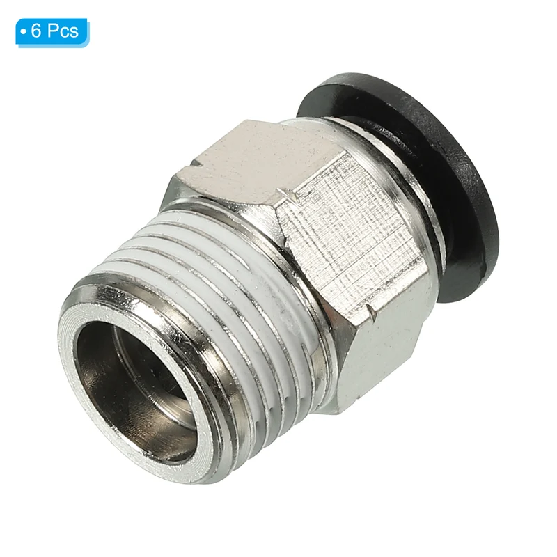 6Pcs Pneumatic Push to Connect Air Fittings 10mm x 3/8" NPT Male Thread Silver