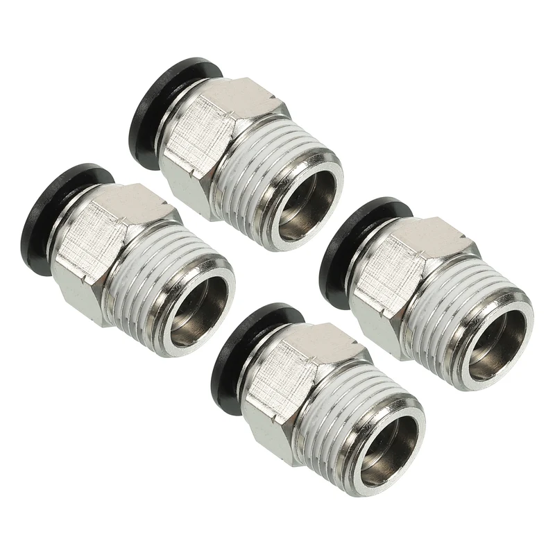 4Pcs Pneumatic Push to Connect Air Fittings 10mm x 3/8" NPT Male Thread Silver