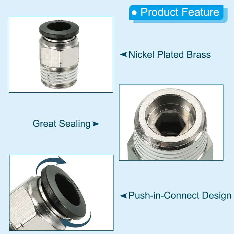 4Pcs Pneumatic Push to Connect Air Fittings 10mm x 3/8" NPT Male Thread Silver