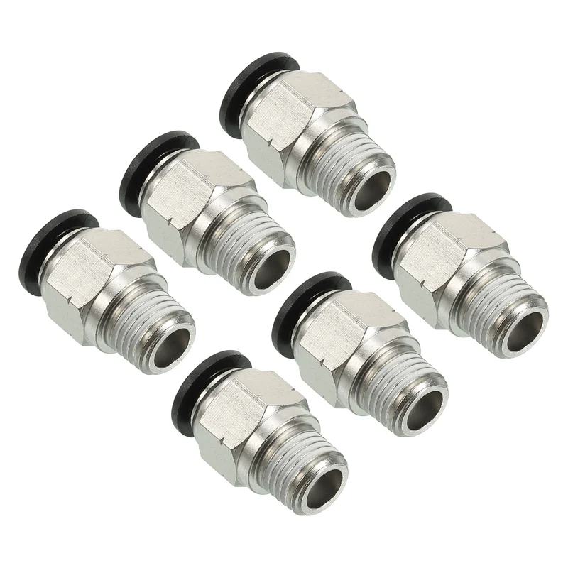 6Pcs Pneumatic Push to Connect Air Fittings 10mm x 1/4" NPT Male Thread Silver