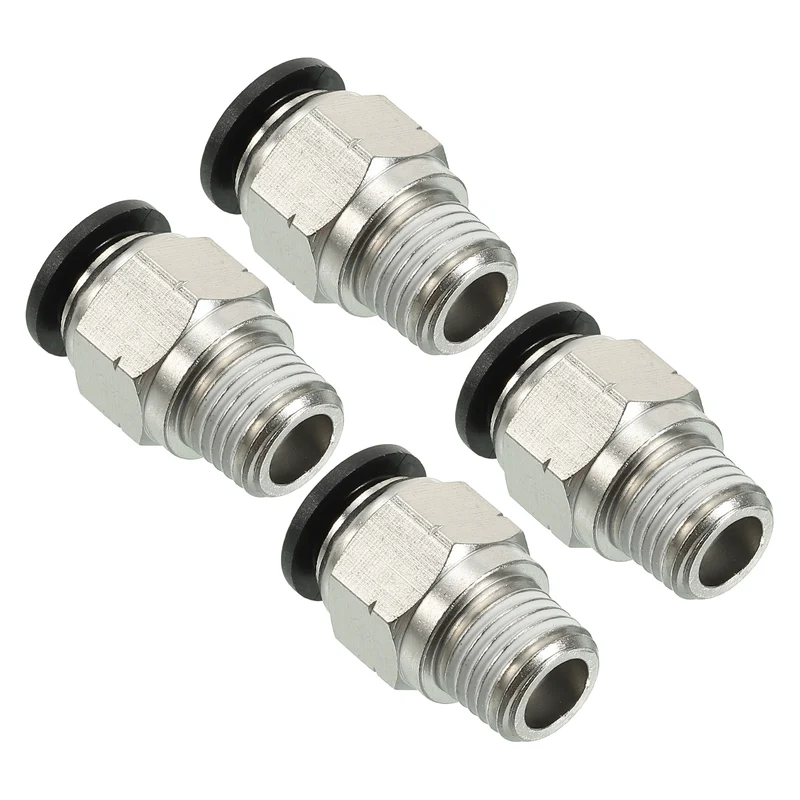 4Pcs Pneumatic Push to Connect Air Fittings 10mm x 1/4" NPT Male Thread Silver