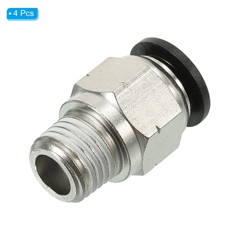 4Pcs Pneumatic Push to Connect Air Fittings 10mm x 1/4" NPT Male Thread Silver