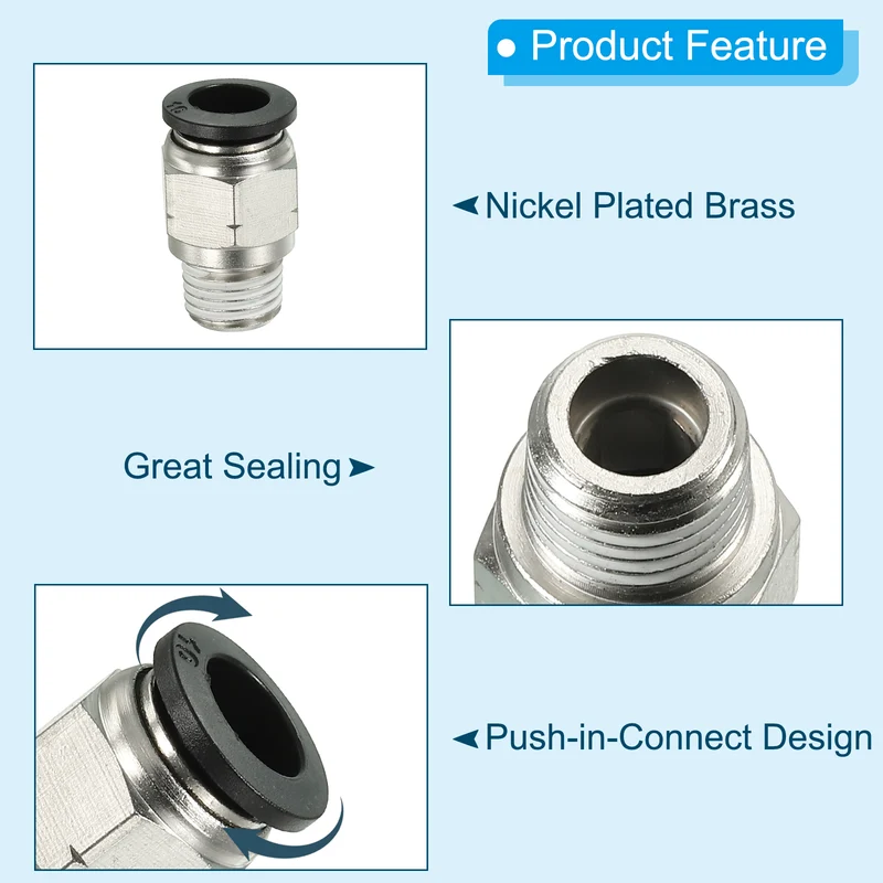 4Pcs Pneumatic Push to Connect Air Fittings 10mm x 1/4" NPT Male Thread Silver