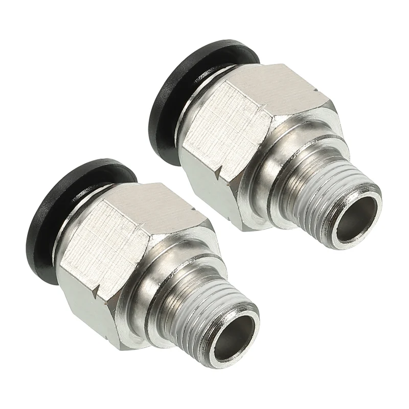 2Pcs Pneumatic Push to Connect Air Fittings 10mm x 1/8" NPT Male Thread Silver