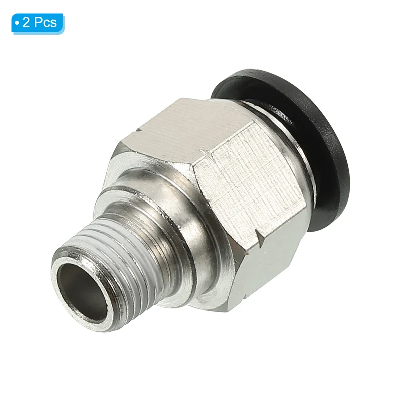 2Pcs Pneumatic Push to Connect Air Fittings 10mm x 1/8" NPT Male Thread Silver