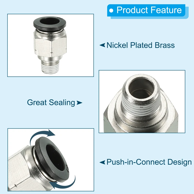 2Pcs Pneumatic Push to Connect Air Fittings 10mm x 1/8" NPT Male Thread Silver