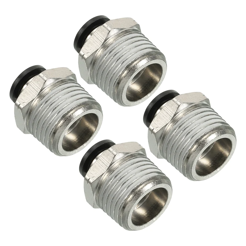 4Pcs Pneumatic Push to Connect Air Fittings 8mm x 1/2" NPT Male Thread Silver