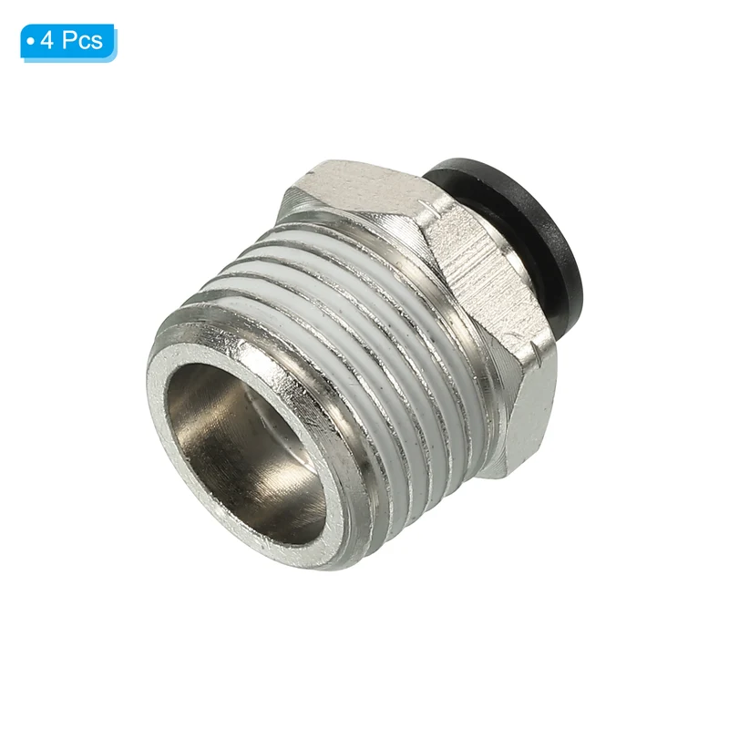 4Pcs Pneumatic Push to Connect Air Fittings 8mm x 1/2" NPT Male Thread Silver
