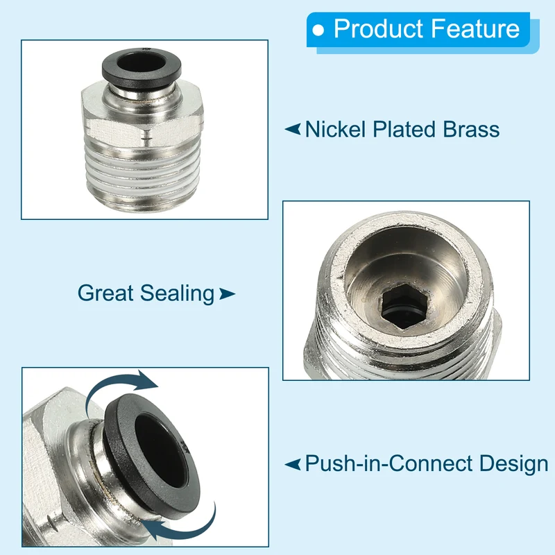 4Pcs Pneumatic Push to Connect Air Fittings 8mm x 1/2" NPT Male Thread Silver