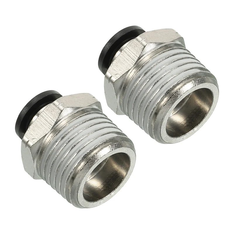 2Pcs Pneumatic Push to Connect Air Fittings 8mm x 1/2" NPT Male Thread Silver