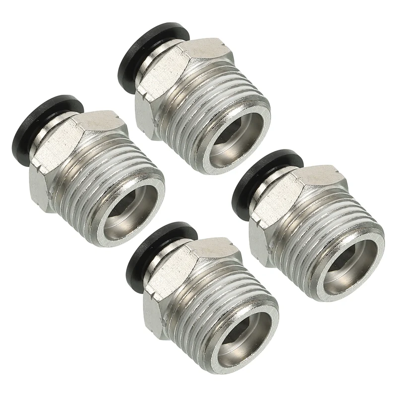 4Pcs Pneumatic Push to Connect Air Fittings 8mm x 3/8" NPT Male Thread Silver