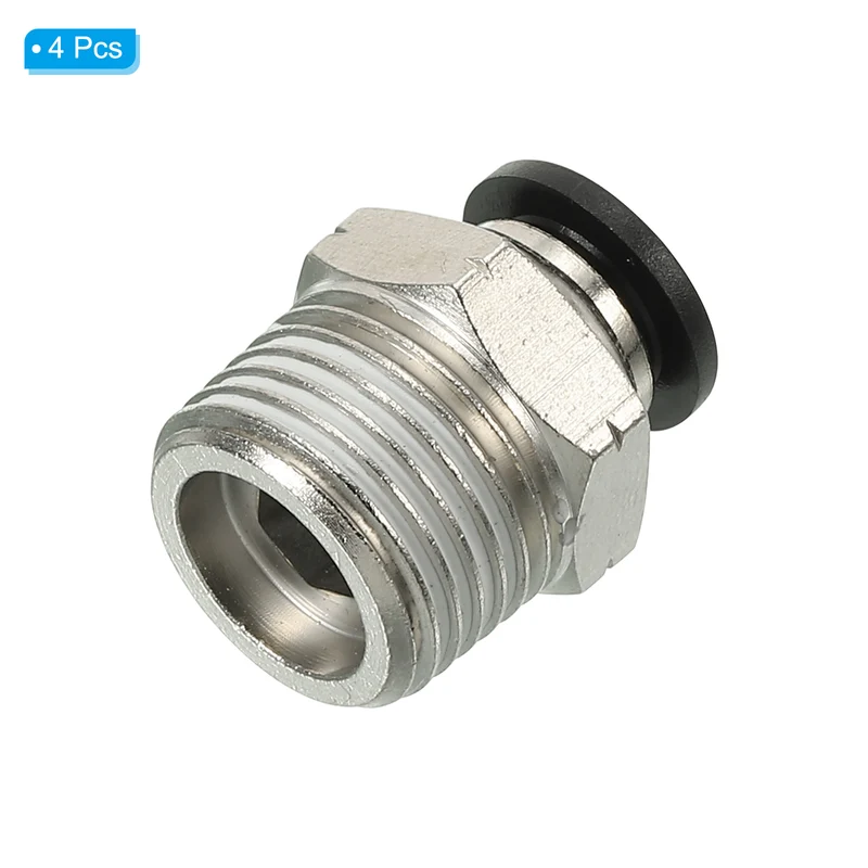 4Pcs Pneumatic Push to Connect Air Fittings 8mm x 3/8" NPT Male Thread Silver