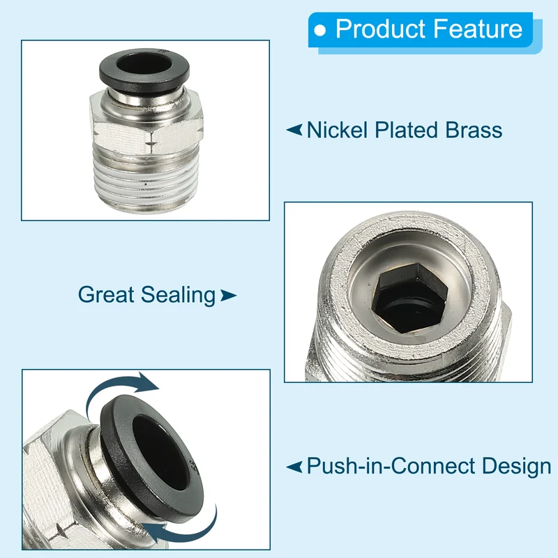 4Pcs Pneumatic Push to Connect Air Fittings 8mm x 3/8" NPT Male Thread Silver