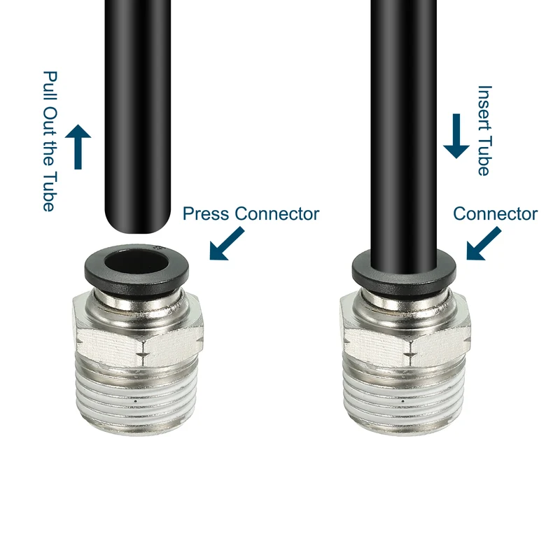 4Pcs Pneumatic Push to Connect Air Fittings 8mm x 3/8" NPT Male Thread Silver