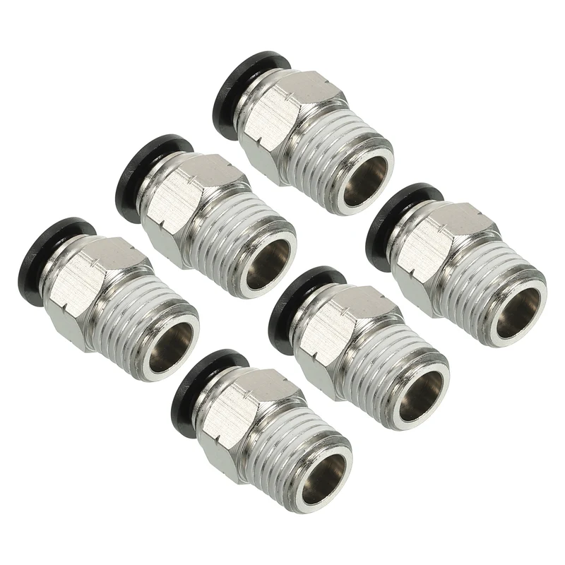 6Pcs Pneumatic Push to Connect Air Fittings 8mm x 1/4" NPT Male Thread Silver