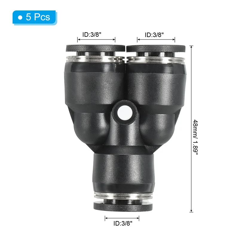 5Pcs 3/8 Inch OD Y Shape Plastic Push to Connect Fittings 3 Ways Tube Connect