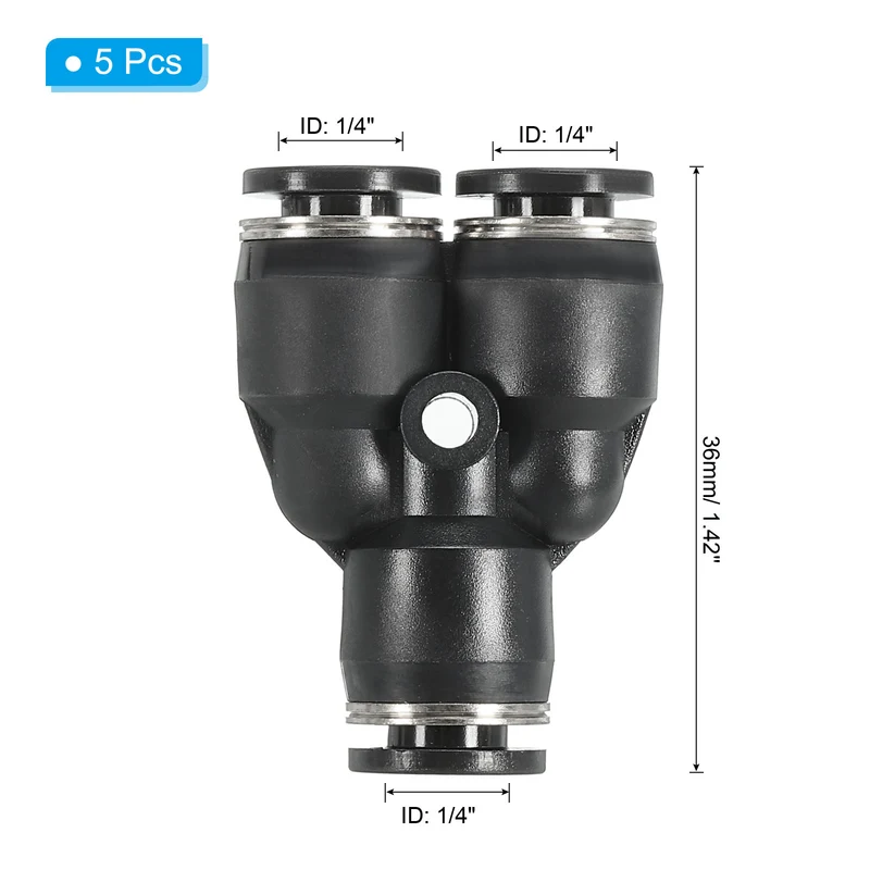 5Pcs 1/4 Inch OD Y Shape Plastic Push to Connect Fittings 3 Ways Tube Connect