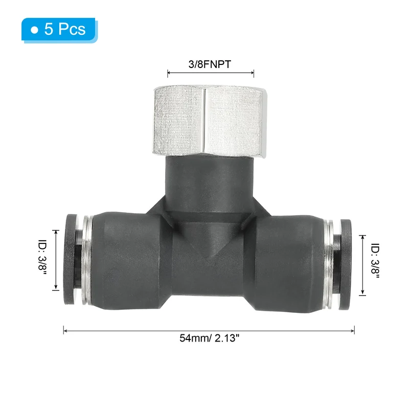 5Pcs Female Branch Tee 3/8" Tube OD x 3/8FNPT Thread Push to Connect Fittings