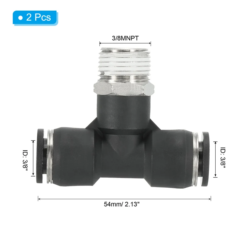 2Pcs Male Branch Tee 3/8" Tube OD x 3/8MNPT Thread Push to Connect Fittings