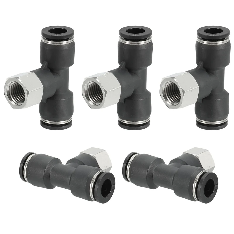 5Pcs Female Branch Tee 3/8" Tube OD x 1/4FNPT Thread Push to Connect Fittings