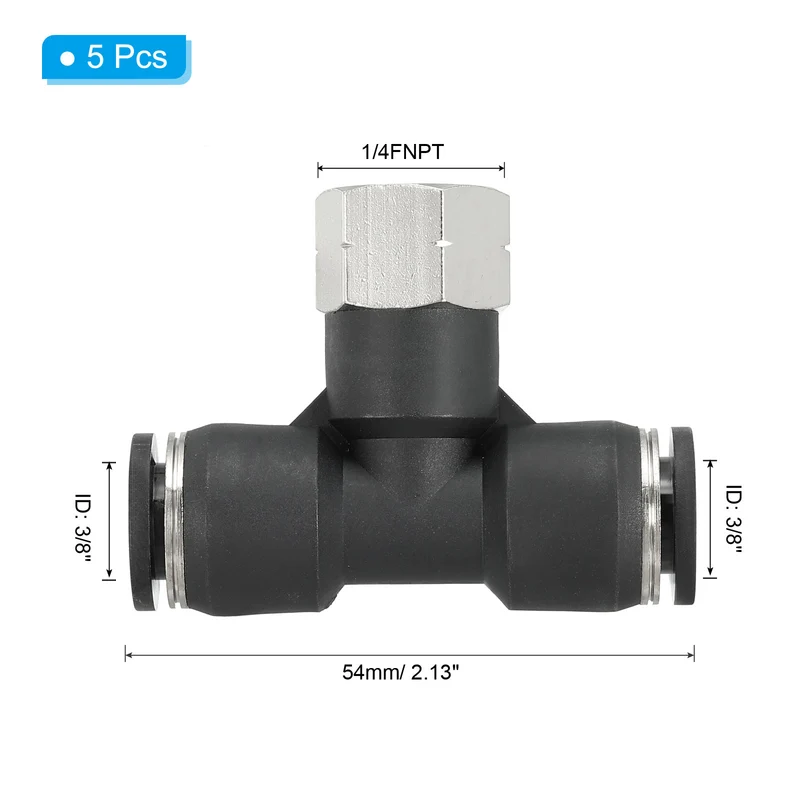 5Pcs Female Branch Tee 3/8" Tube OD x 1/4FNPT Thread Push to Connect Fittings