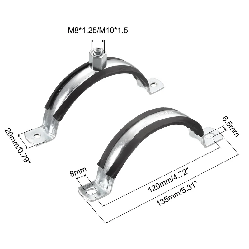 Uxcell Rigid Pipe Straps Clamp, Carbon Steel Pipe Bracket Tube Clips Nut Size for Water Tube Pipe