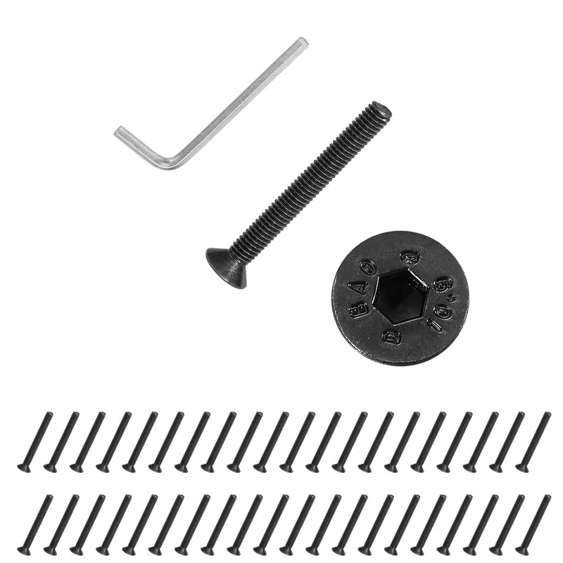 M4x30 mm Flat Head Socket Cap Screws, 50 Pcs Bolt with Hex Spanner, Black