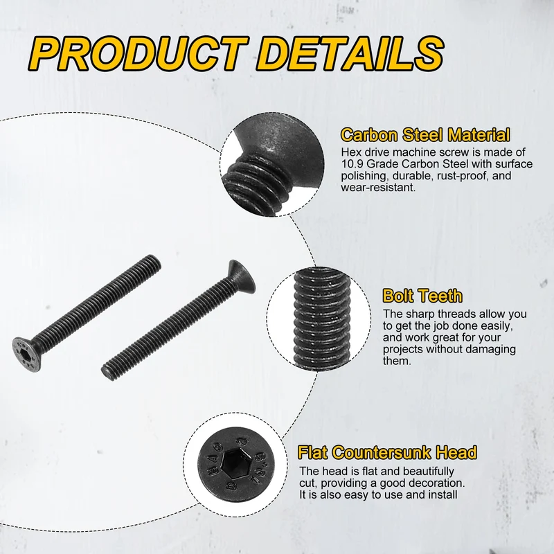 M4x30 mm Flat Head Socket Cap Screws, 50 Pcs Bolt with Hex Spanner, Black