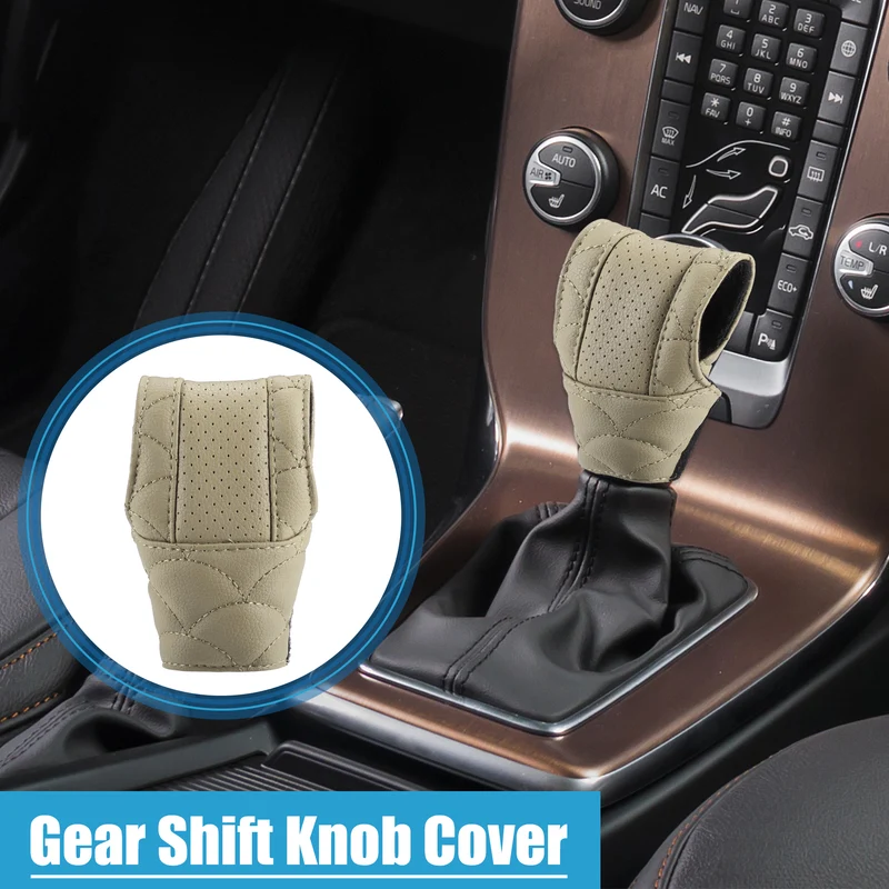 Car Shift Knob Cover Universal Vehicle Interior Shift Gear Cover Trim Beige