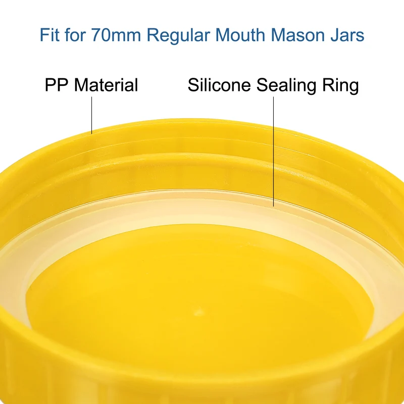 Regular Mouth Plastic Mason Jar Lids, Canning Jars Caps with Silicone Sealing Rings for Kitchen Storage