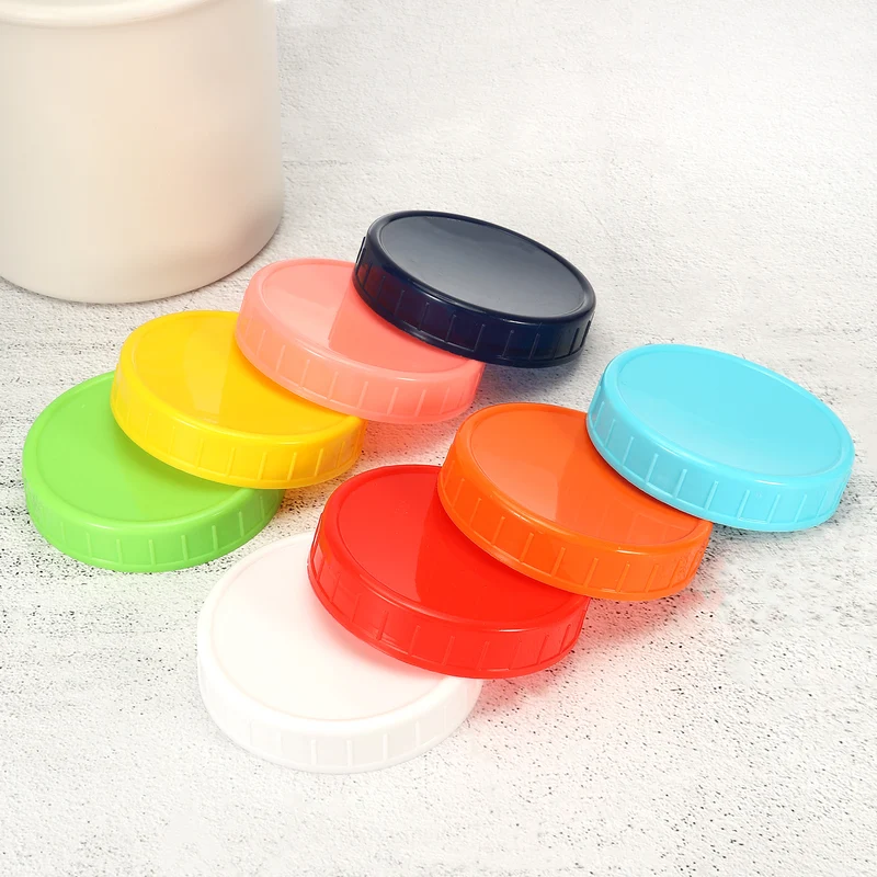Regular Mouth Plastic Mason Jar Lids, Canning Jars Caps with Silicone Sealing Rings for Kitchen Storage