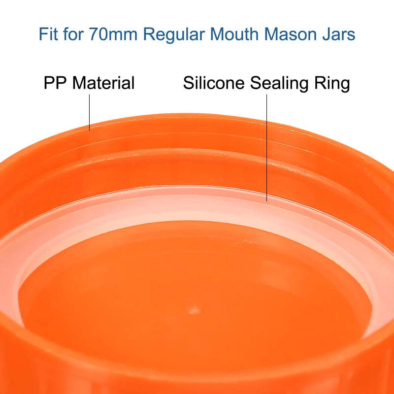 Regular Mouth Plastic Mason Jar Lids, Canning Jars Caps with Silicone Sealing Rings for Kitchen Storage