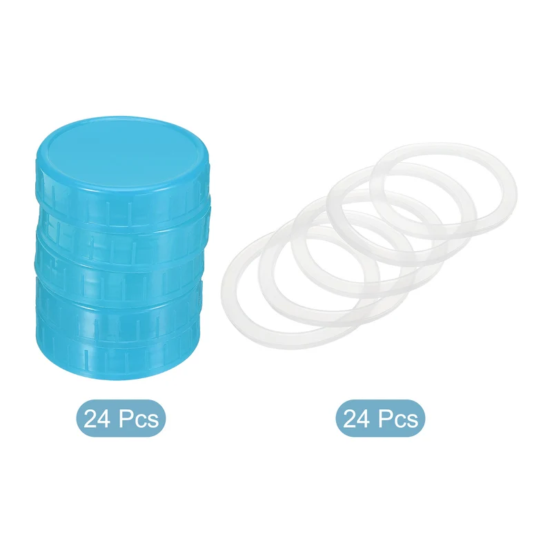 Regular Mouth Plastic Mason Jar Lids, Canning Jars Caps with Silicone Sealing Rings for Kitchen Storage