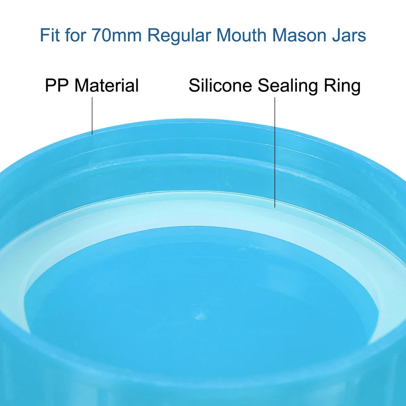Regular Mouth Plastic Mason Jar Lids, Canning Jars Caps with Silicone Sealing Rings for Kitchen Storage