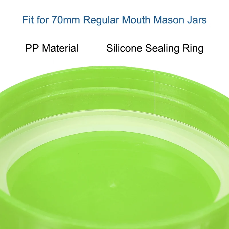 Regular Mouth Plastic Mason Jar Lids, Canning Jars Caps with Silicone Sealing Rings for Kitchen Storage