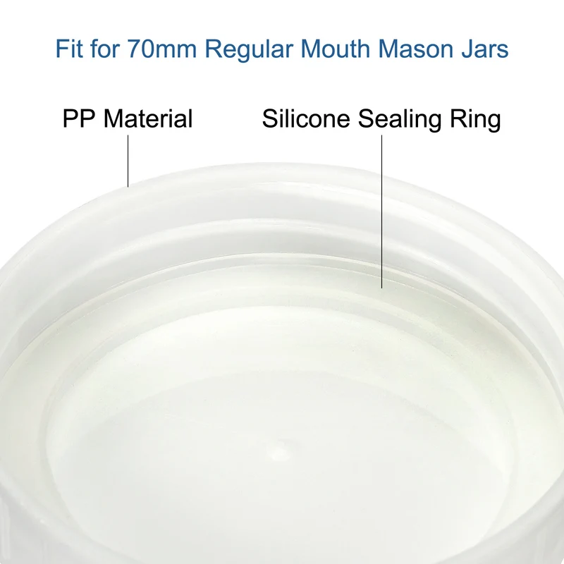 Regular Mouth Plastic Mason Jar Lids, Canning Jars Caps with Silicone Sealing Rings for Kitchen Storage