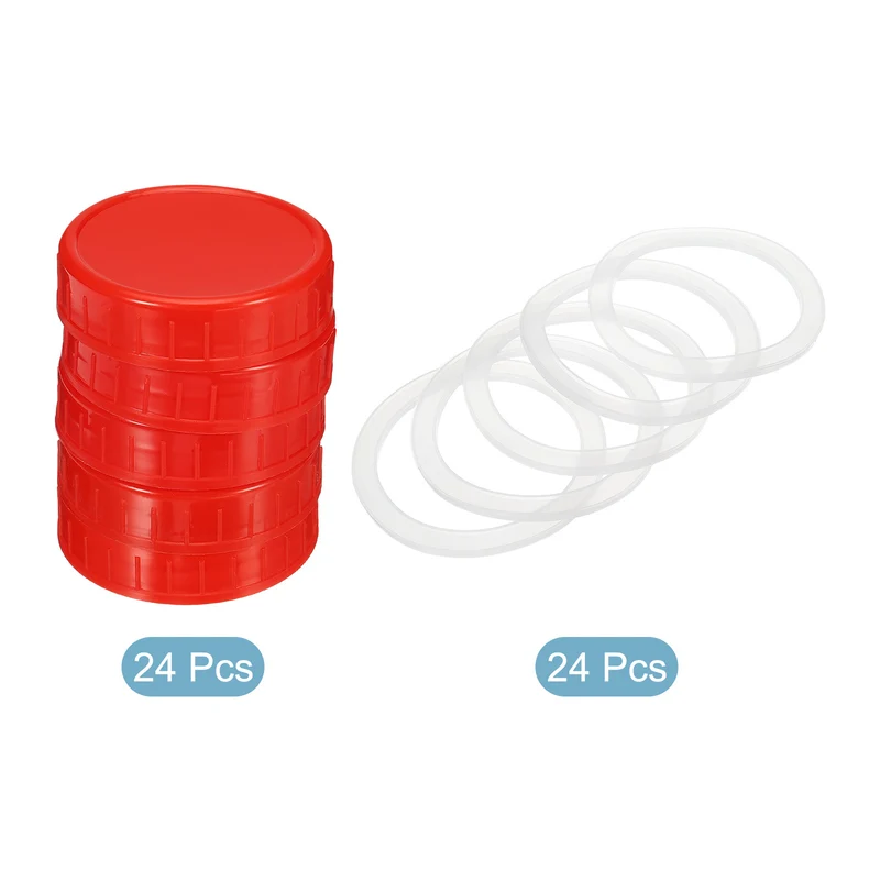 Regular Mouth Plastic Mason Jar Lids, Canning Jars Caps with Silicone Sealing Rings for Kitchen Storage