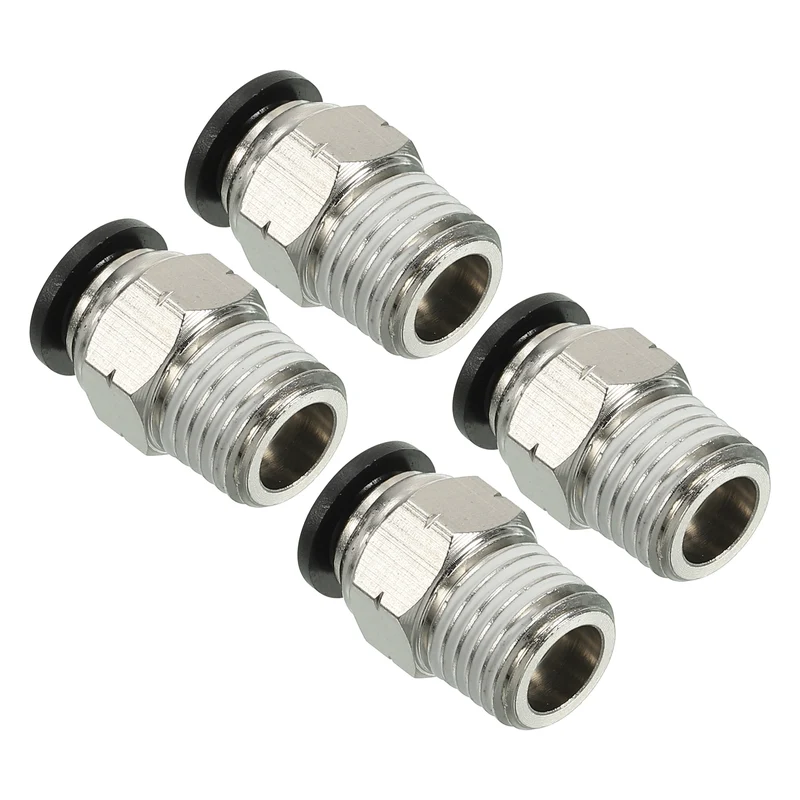 4Pcs Pneumatic Push to Connect Air Fittings 8mm x 1/4" NPT Male Thread Silver