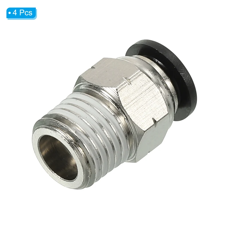 4Pcs Pneumatic Push to Connect Air Fittings 8mm x 1/4" NPT Male Thread Silver