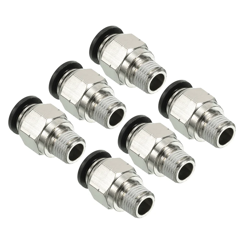 6Pcs Pneumatic Push to Connect Air Fittings 8mm x 1/8" NPT Male Thread Silver