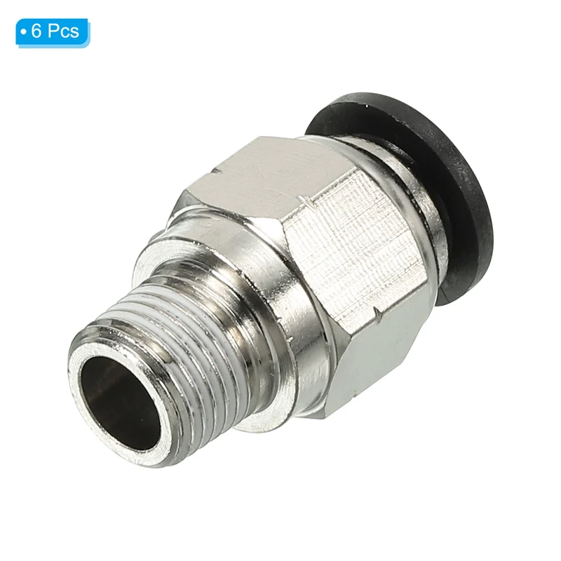 6Pcs Pneumatic Push to Connect Air Fittings 8mm x 1/8" NPT Male Thread Silver