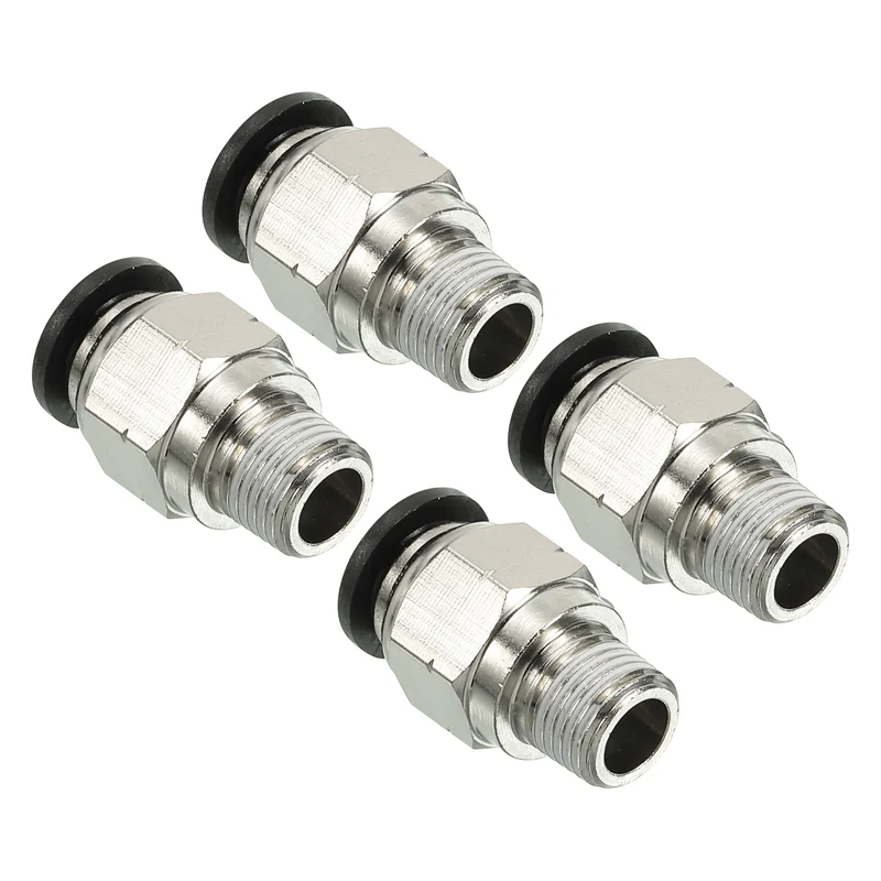 4Pcs Pneumatic Push to Connect Air Fittings 8mm x 1/8" NPT Male Thread Silver