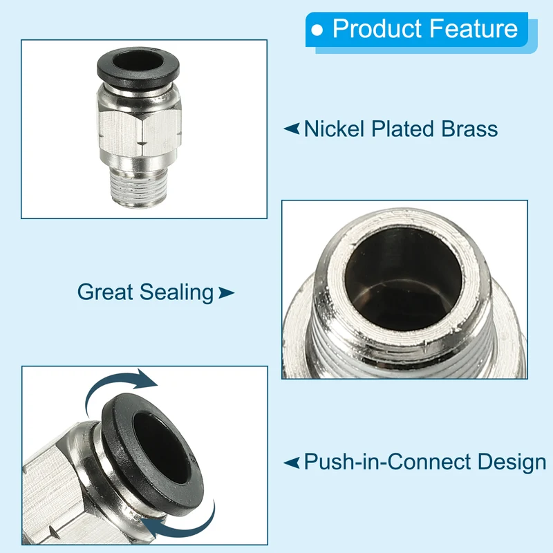 4Pcs Pneumatic Push to Connect Air Fittings 8mm x 1/8" NPT Male Thread Silver