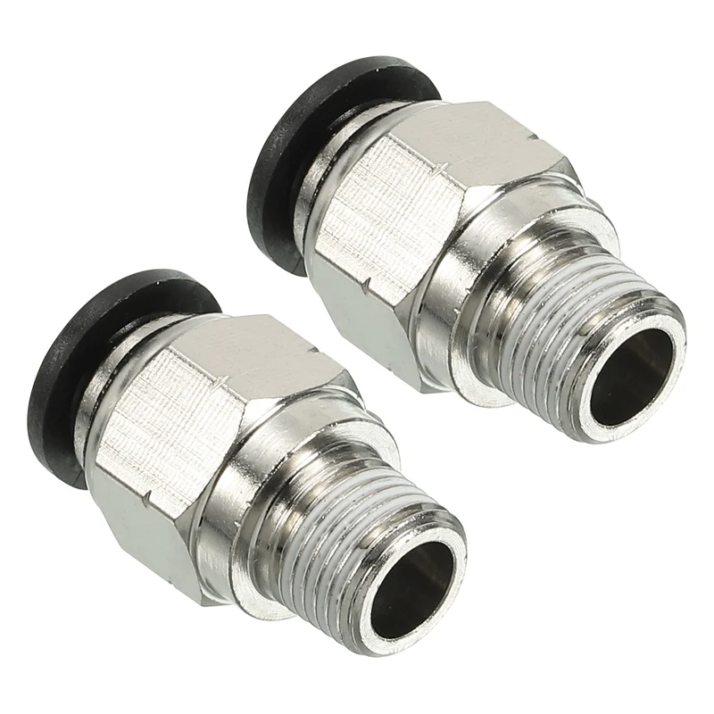 2Pcs Pneumatic Push to Connect Air Fittings 8mm x 1/8" NPT Male Thread Silver