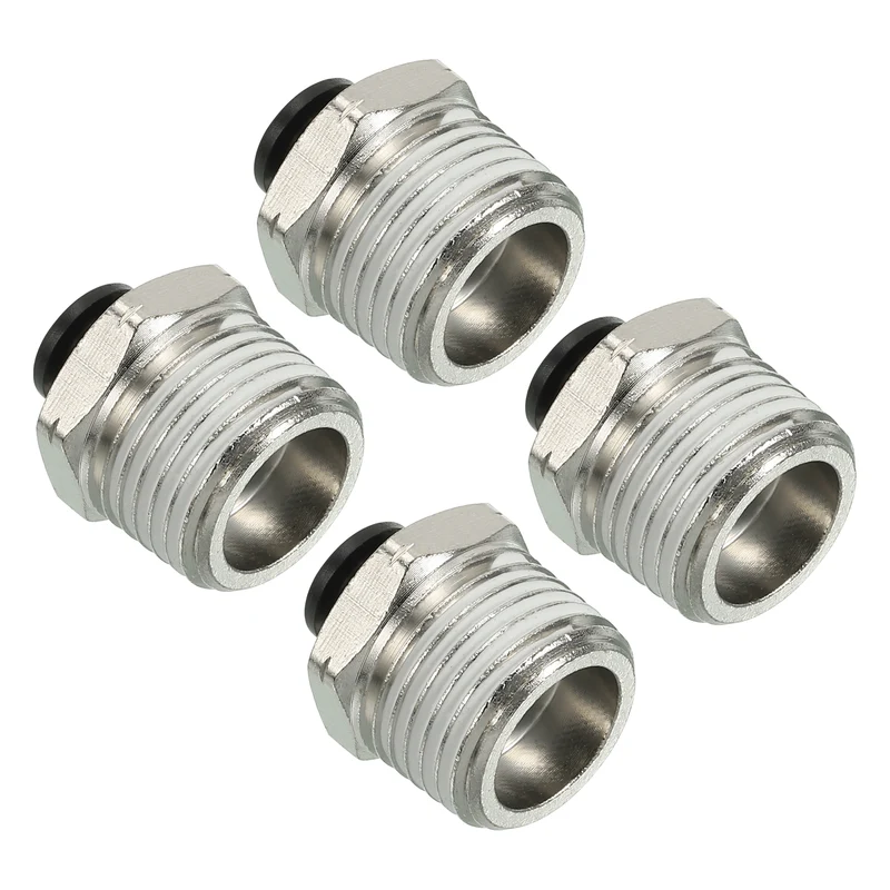 4Pcs Pneumatic Push to Connect Air Fittings 6mm x 1/2" NPT Male Thread Silver