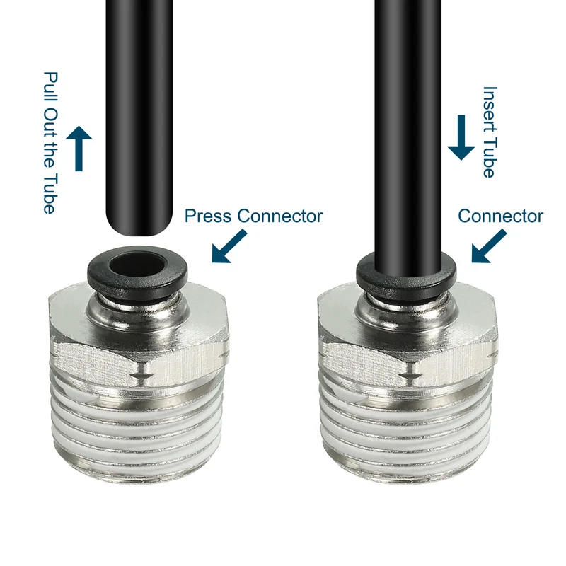 4Pcs Pneumatic Push to Connect Air Fittings 6mm x 1/2" NPT Male Thread Silver